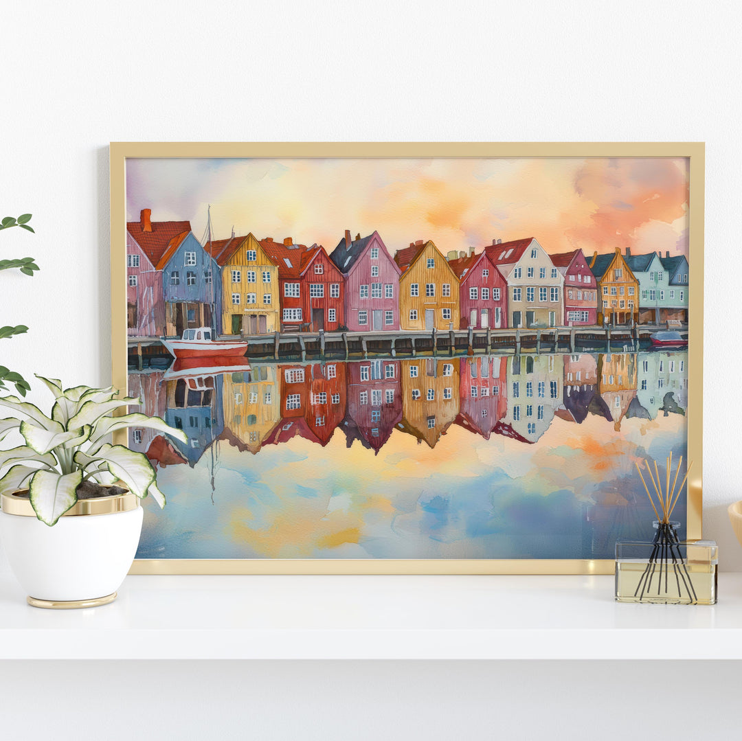 Aarhus Denmark Watercolor Poster Aarhus Travel Print Cityscape Painting Harbour Wall Art Nordic Europe Decor Souvenir