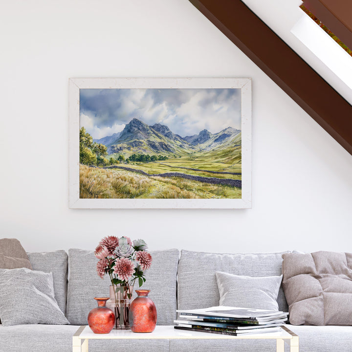 Langdale England Watercolor Poster Langdale Travel Print Lake District Painting Mountain Landscape Wall Art UK Souvenir