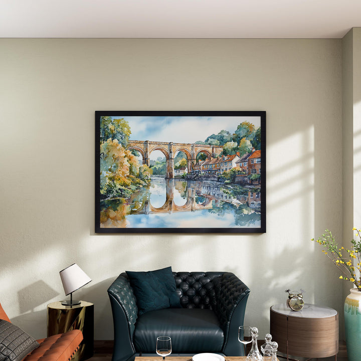 Knaresborough England Watercolor Poster Knaresborough Travel Print Riverside Town Painting Viaduct Wall Art UK Souvenir