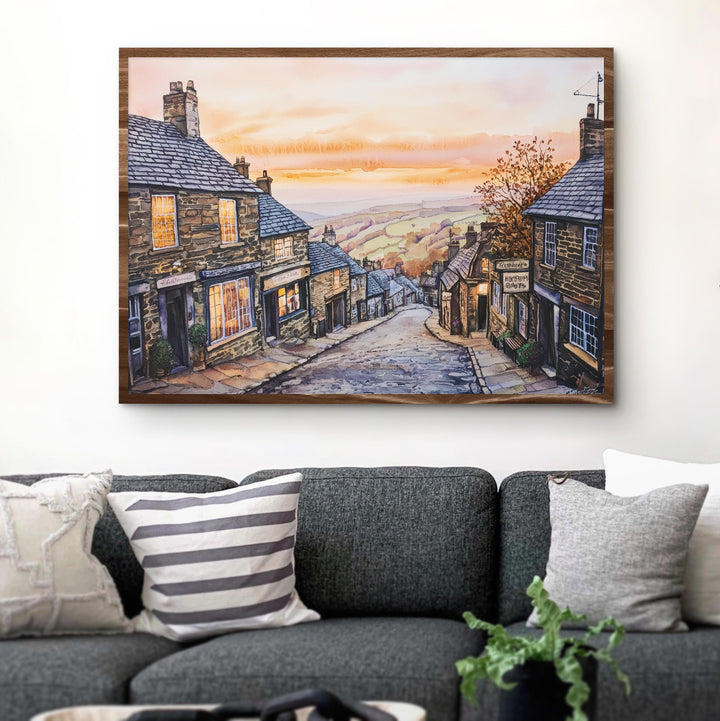 Haworth England Watercolor Poster Haworth Travel Print Yorkshire Village Painting Countryside Wall Art UK Decor Souvenir