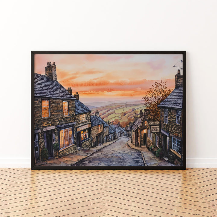 Haworth England Watercolor Poster Haworth Travel Print Yorkshire Village Painting Countryside Wall Art UK Decor Souvenir