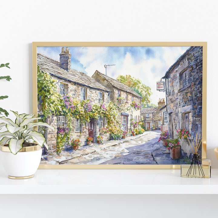 Grassington England Watercolor Poster Grassington Travel Print Yorkshire Dales Village Painting Countryside Wall Art Souvenir