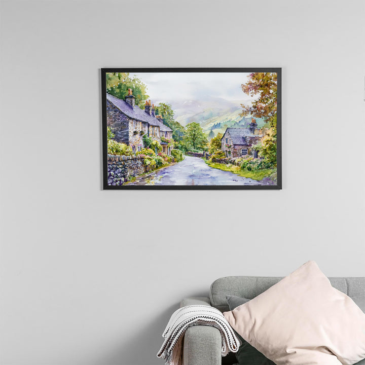 Grasmere England Watercolor Poster Grasmere Travel Print Lake District Village Painting Countryside Wall Art UK Souvenir