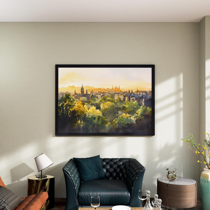 Glasgow Scotland Watercolor Poster Glasgow Travel Print Cityscape Painting River Clyde Wall Art UK Decor Souvenir