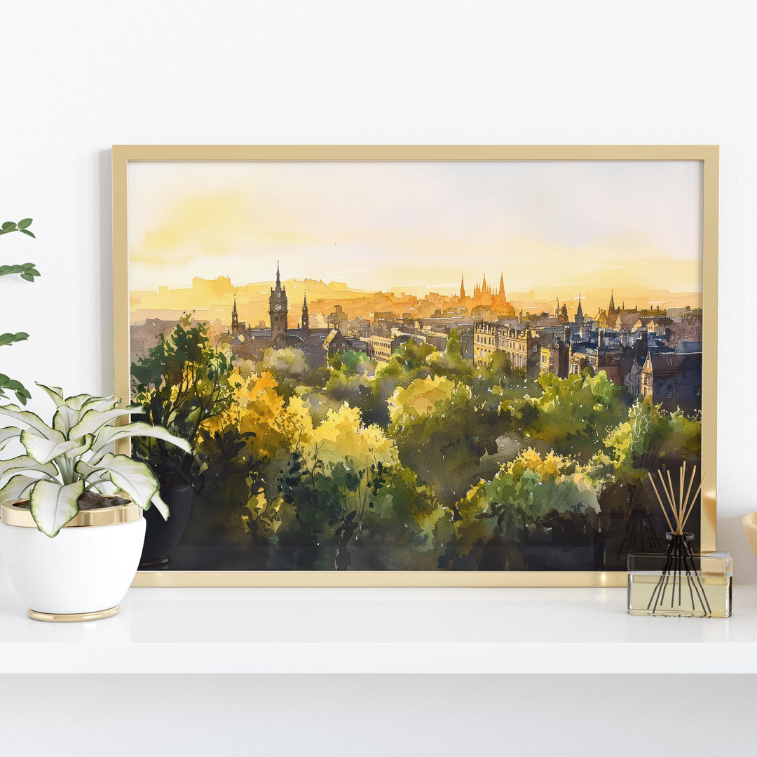 Glasgow Scotland Watercolor Poster Glasgow Travel Print Cityscape Painting River Clyde Wall Art UK Decor Souvenir