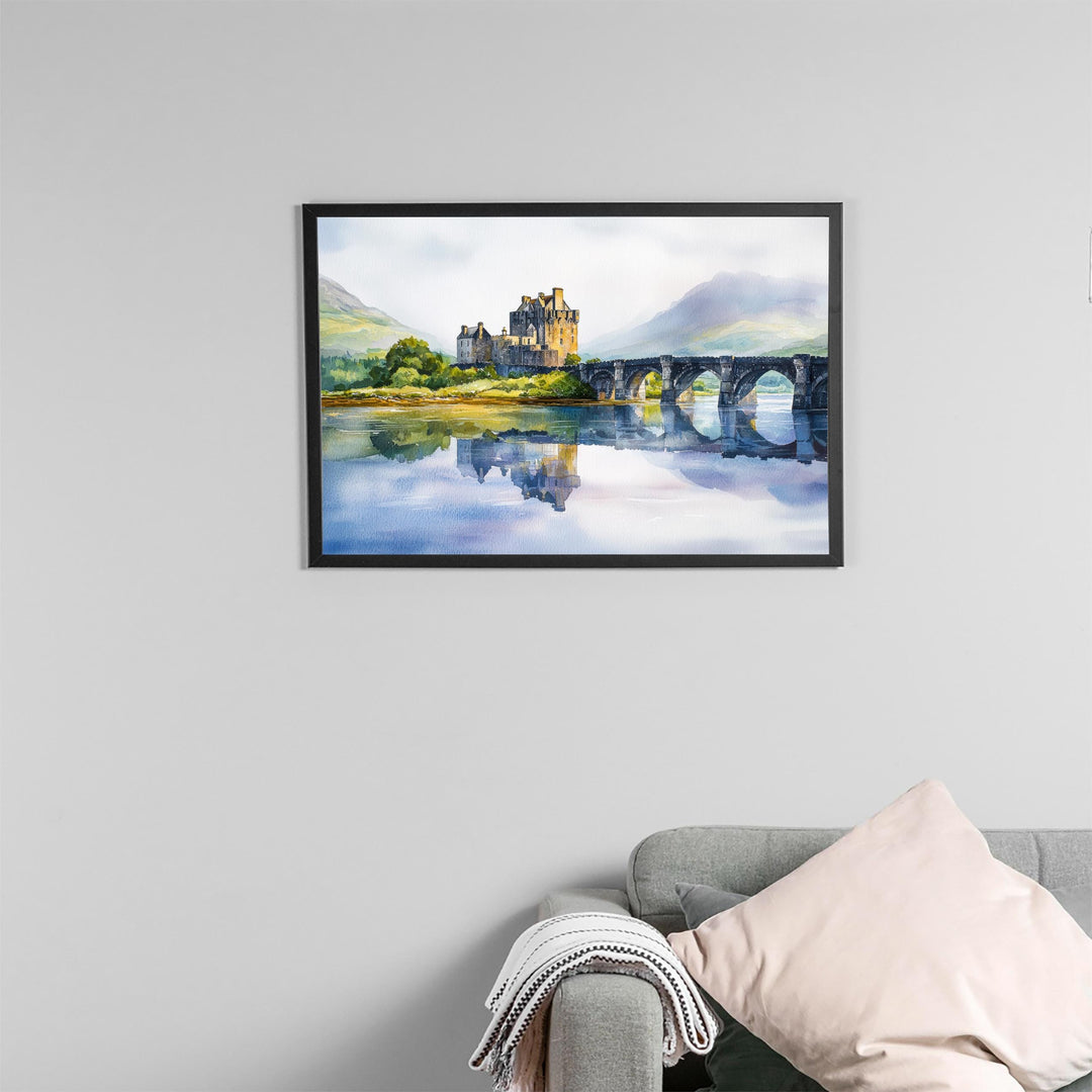 Eilean Donan Castle Scotland Watercolor Poster Scottish Highlands Travel Print Historic Castle Wall Art UK Souvenir