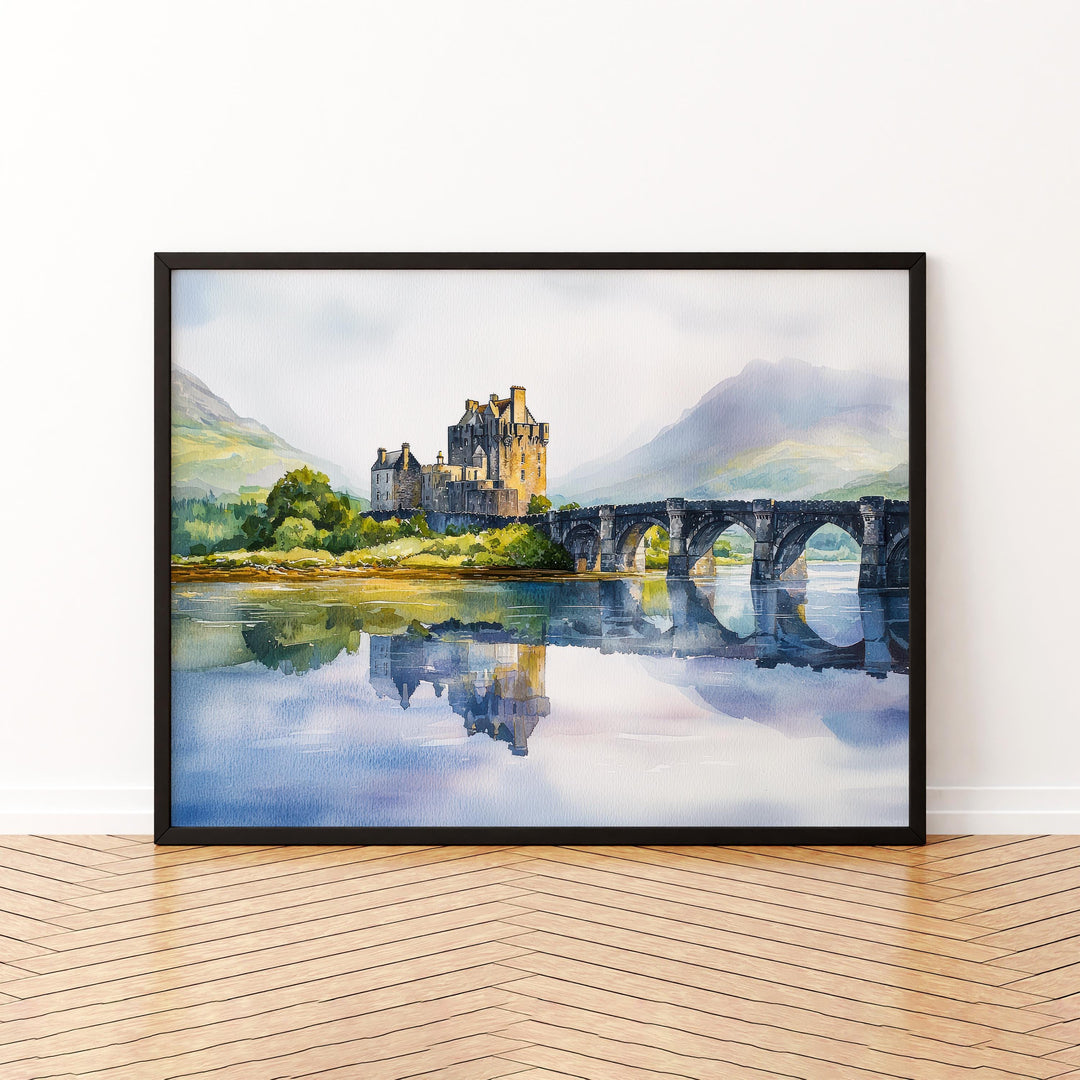 Eilean Donan Castle Scotland Watercolor Poster Scottish Highlands Travel Print Historic Castle Wall Art UK Souvenir