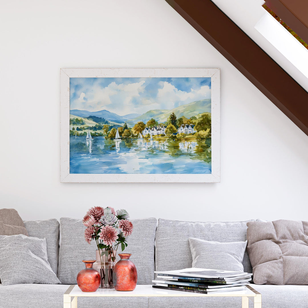 Windermere England Watercolor Poster Windermere Travel Print Lake District Painting Mountain Lake Wall Art UK Souvenir