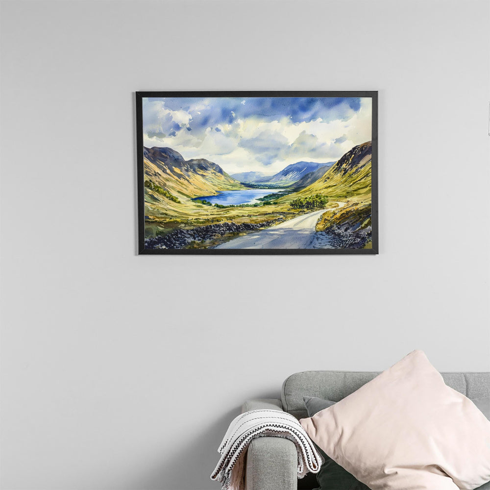 Wasdale England Watercolor Poster Wasdale Travel Print Lake District Painting Mountain Valley Wall Art UK Souvenir