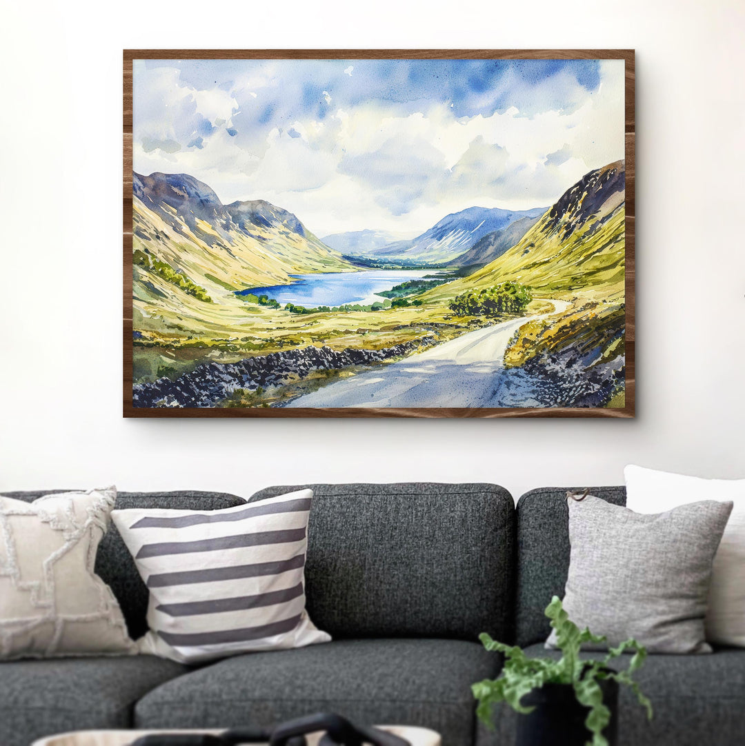 Wasdale England Watercolor Poster Wasdale Travel Print Lake District Painting Mountain Valley Wall Art UK Souvenir