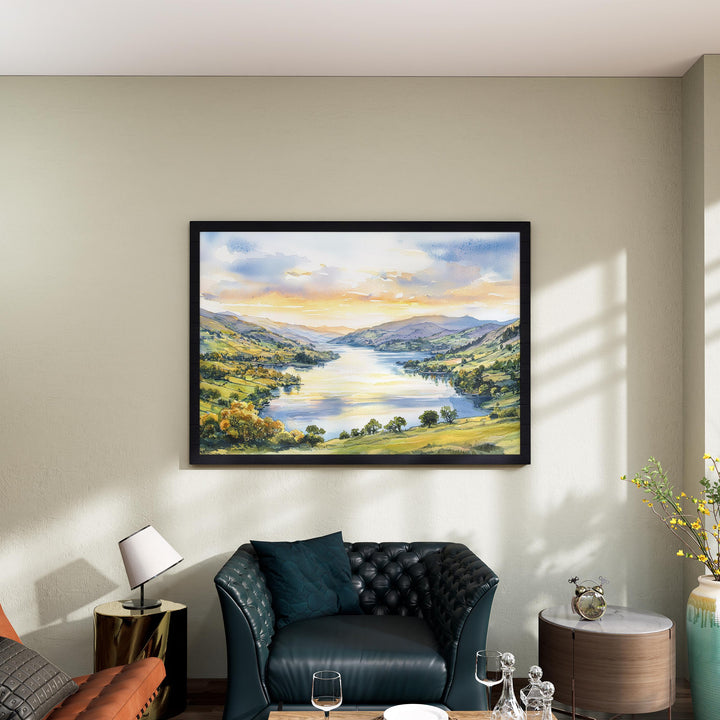 Ullswater England Watercolor Poster Ullswater Travel Print Lake District Painting Mountain Lake Wall Art UK Souvenir