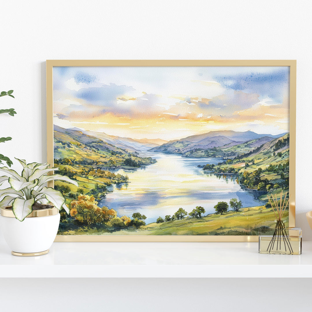 Ullswater England Watercolor Poster Ullswater Travel Print Lake District Painting Mountain Lake Wall Art UK Souvenir