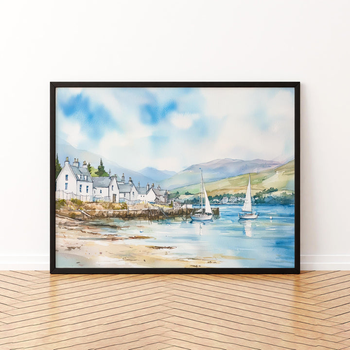 Ullapool Scotland Watercolor Poster Ullapool Travel Print Highland Coastal Town Painting Wall Art UK Decor Souvenir