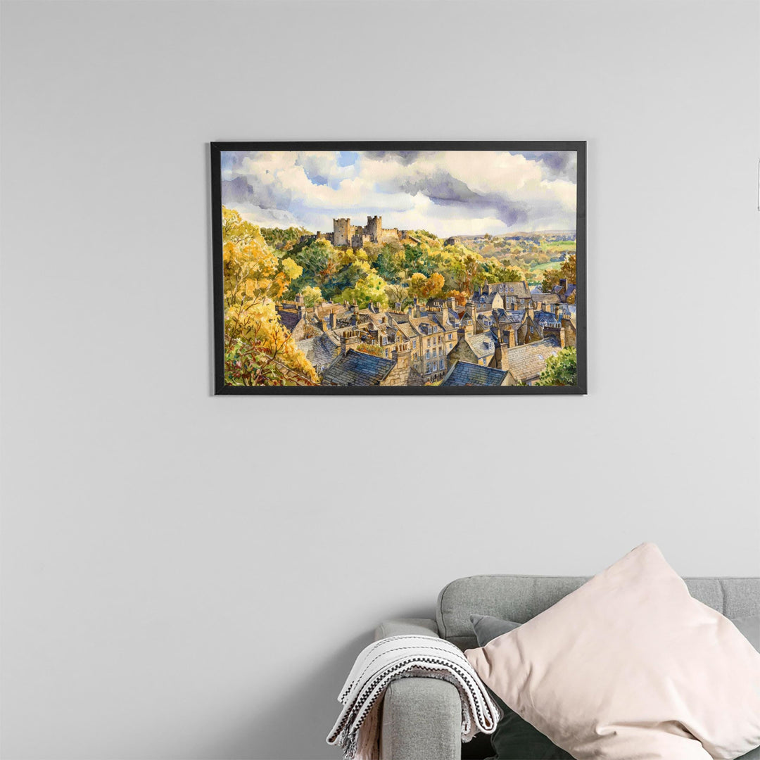 Richmond England Watercolor Poster Richmond Travel Print Yorkshire Town Painting Castle Wall Art UK Decor Souvenir