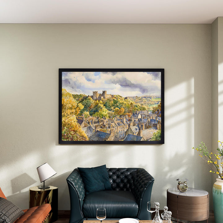 Richmond England Watercolor Poster Richmond Travel Print Yorkshire Town Painting Castle Wall Art UK Decor Souvenir