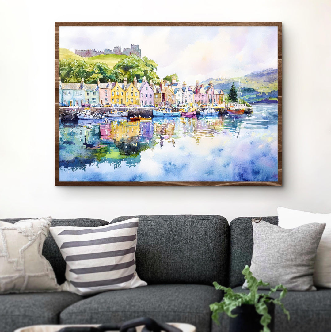 Portree Scotland Watercolor Poster Portree Travel Print Isle of Skye Harbour Painting Coastal Wall Art UK Souvenir