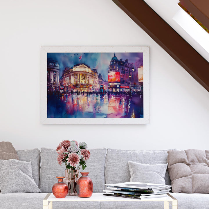 Piccadilly Circus London Watercolor Poster Piccadilly Circus Travel Print City Landmark Painting Wall Art UK Souvenir