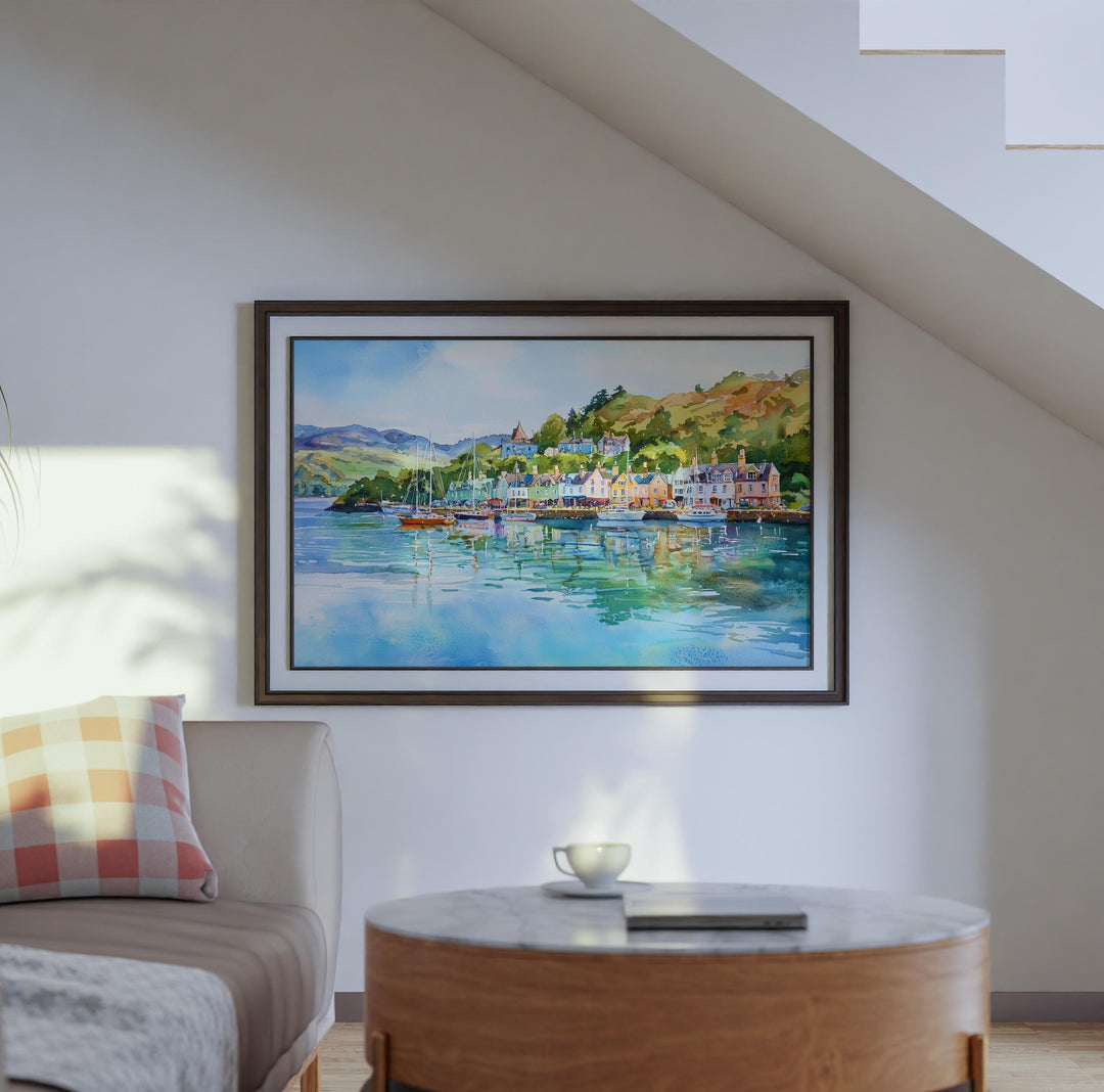 Oban Scotland Watercolor Poster Oban Travel Print Coastal Town Painting Harbour Wall Art Scottish Decor UK Souvenir