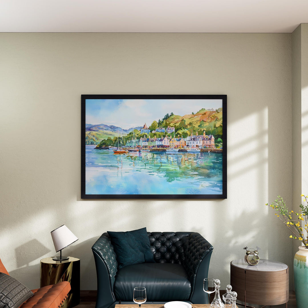 Oban Scotland Watercolor Poster Oban Travel Print Coastal Town Painting Harbour Wall Art Scottish Decor UK Souvenir
