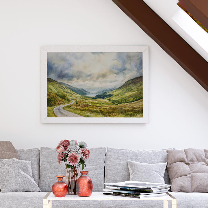 North Coast 500 Scotland Watercolor Poster NC500 Travel Print Highland Road Trip Painting Landscape Wall Art UK Souvenir