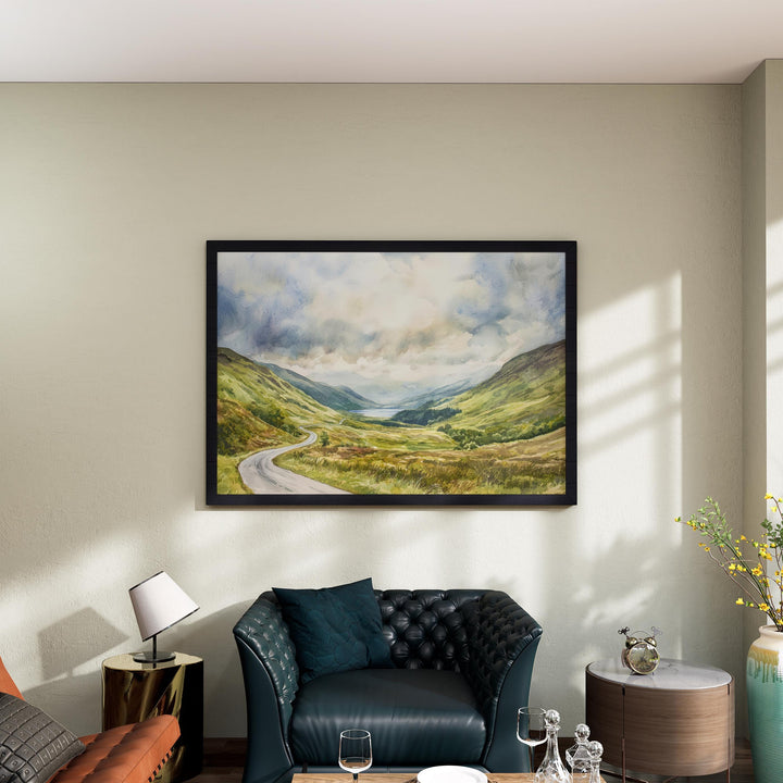 North Coast 500 Scotland Watercolor Poster NC500 Travel Print Highland Road Trip Painting Landscape Wall Art UK Souvenir