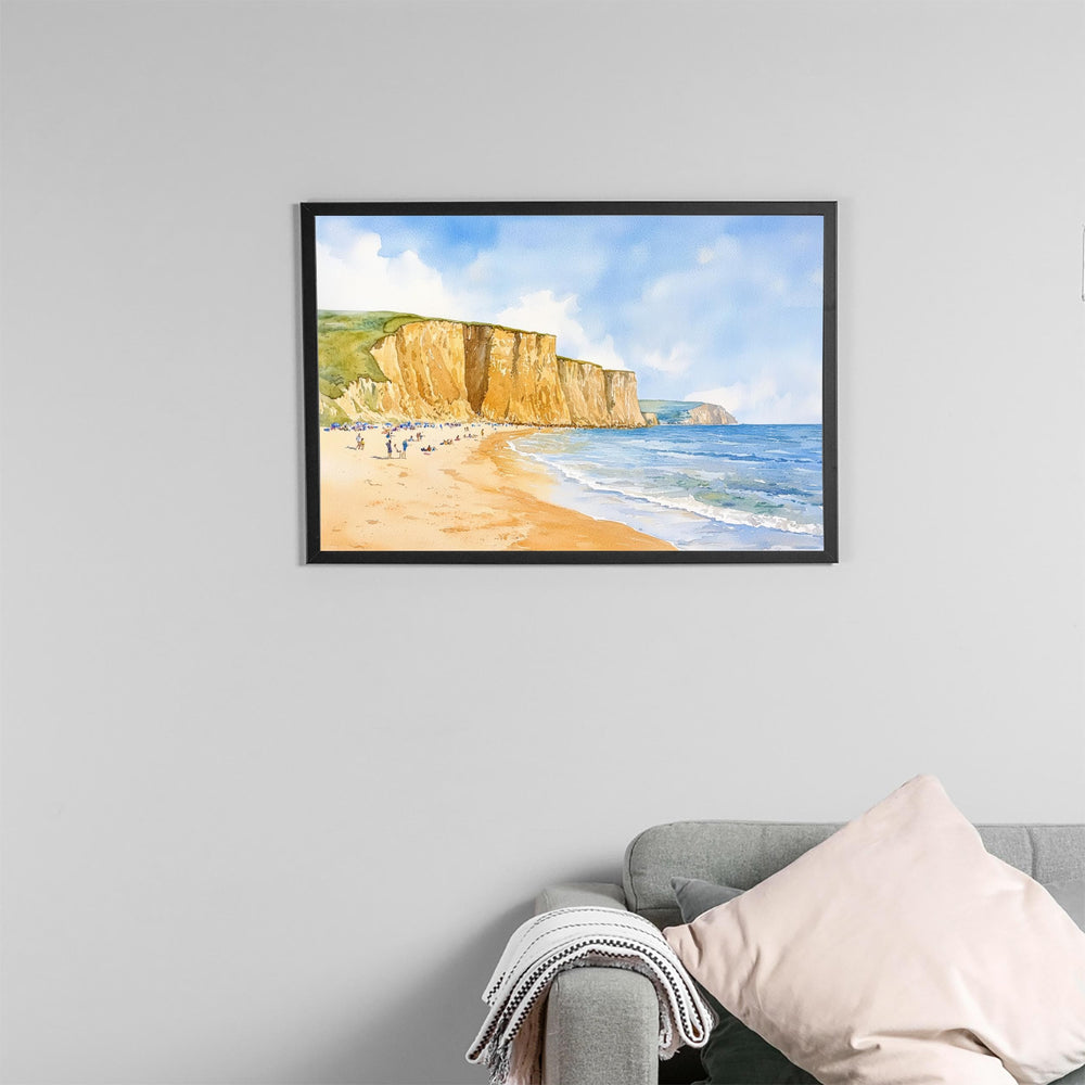 West Bay England Watercolor Poster West Bay Travel Print Dorset Coast Painting Seaside Wall Art UK Decor Souvenir