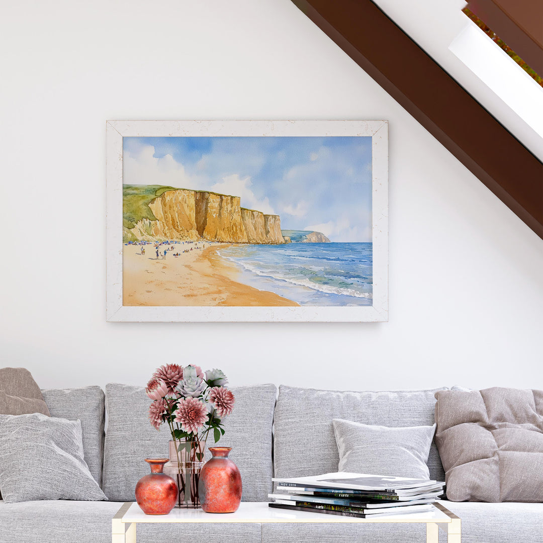 West Bay England Watercolor Poster West Bay Travel Print Dorset Coast Painting Seaside Wall Art UK Decor Souvenir