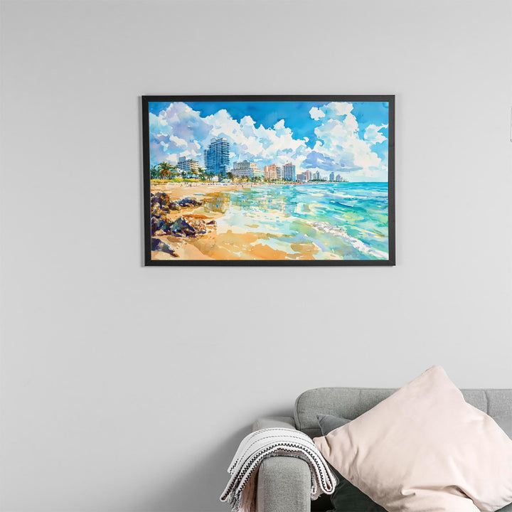 South Beach Miami Watercolor Poster South Beach Travel Print Florida Coast Painting Ocean Drive Wall Art USA Souvenir