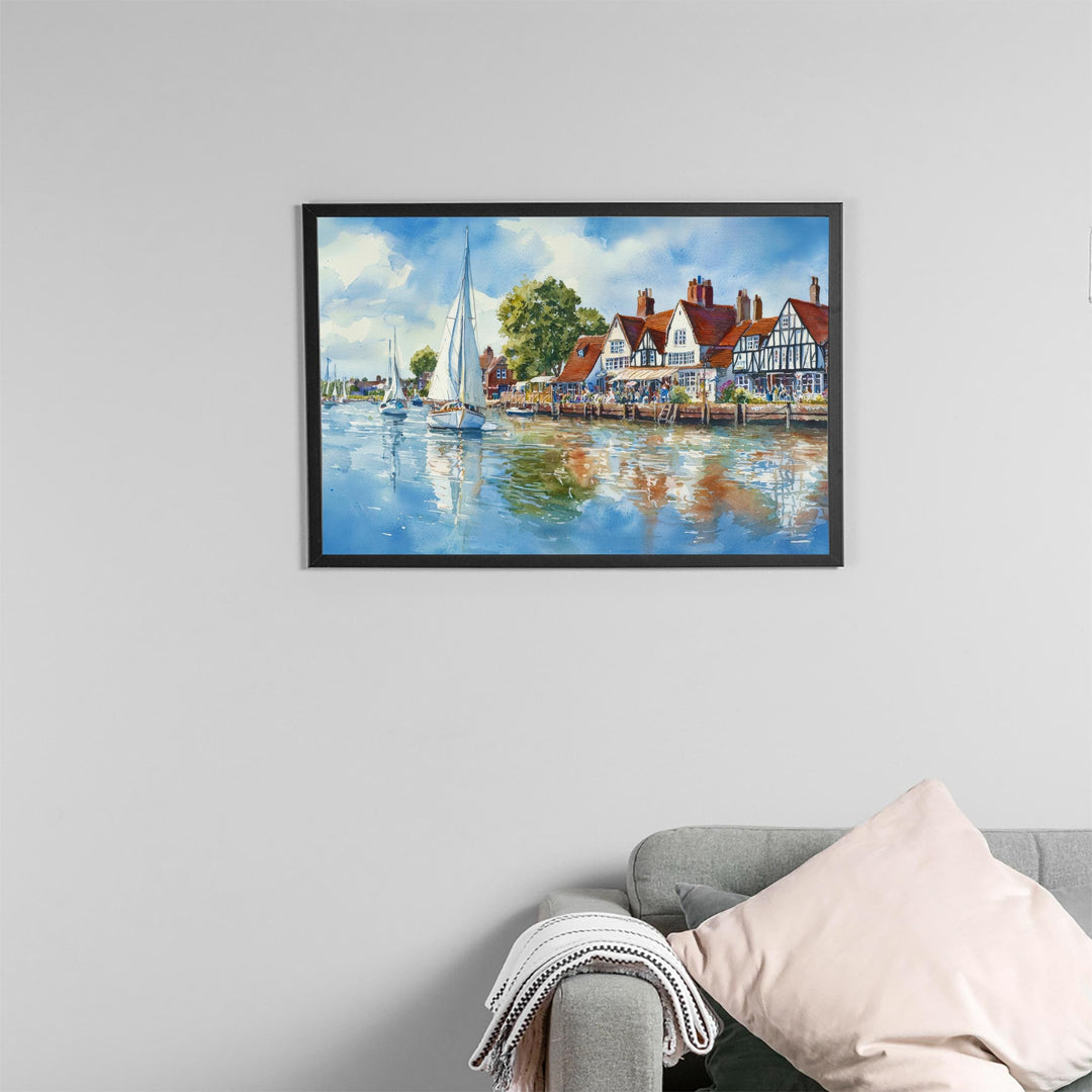 Norfolk Broads England Watercolor Poster Norfolk Broads Travel Print River Landscape Painting Wall Art UK Souvenir