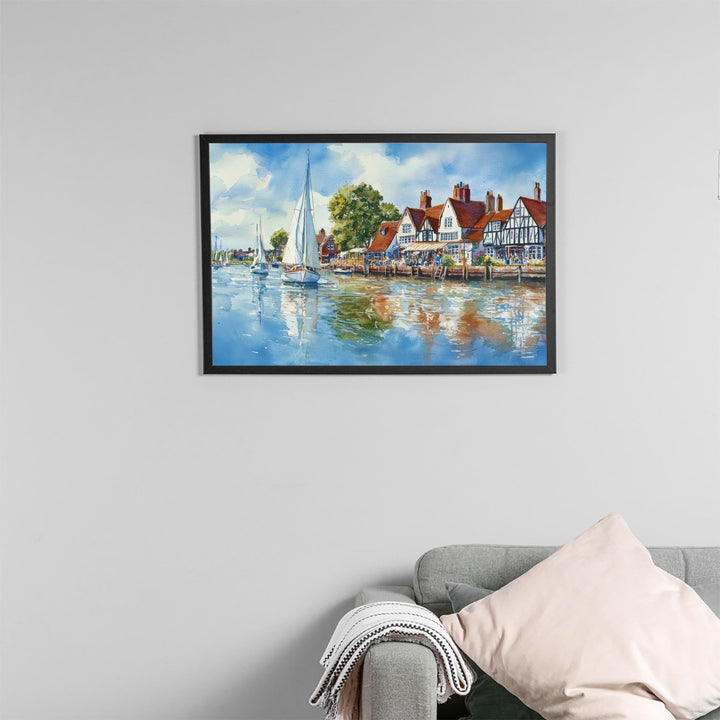 Norfolk Broads England Watercolor Poster Norfolk Broads Travel Print River Landscape Painting Wall Art UK Souvenir