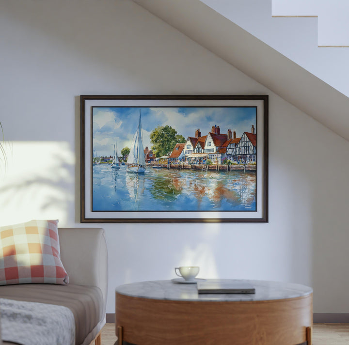 Norfolk Broads England Watercolor Poster Norfolk Broads Travel Print River Landscape Painting Wall Art UK Souvenir