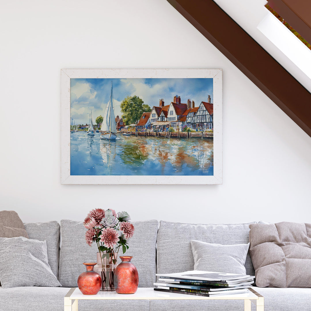 Norfolk Broads England Watercolor Poster Norfolk Broads Travel Print River Landscape Painting Wall Art UK Souvenir