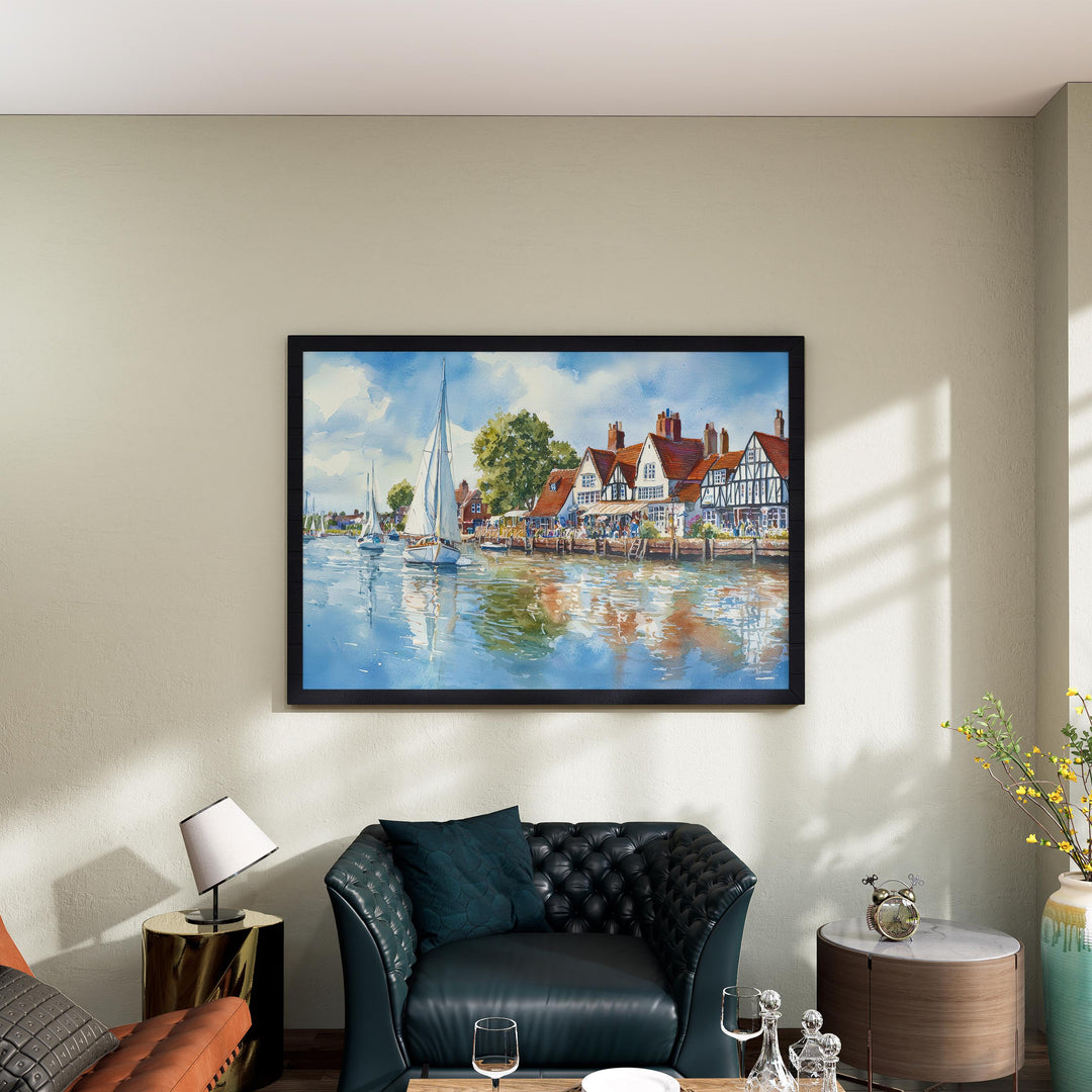 Norfolk Broads England Watercolor Poster Norfolk Broads Travel Print River Landscape Painting Wall Art UK Souvenir