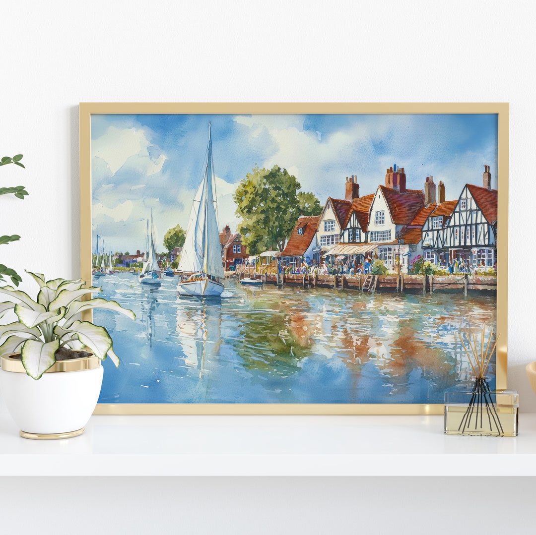 Norfolk Broads England Watercolor Poster Norfolk Broads Travel Print River Landscape Painting Wall Art UK Souvenir