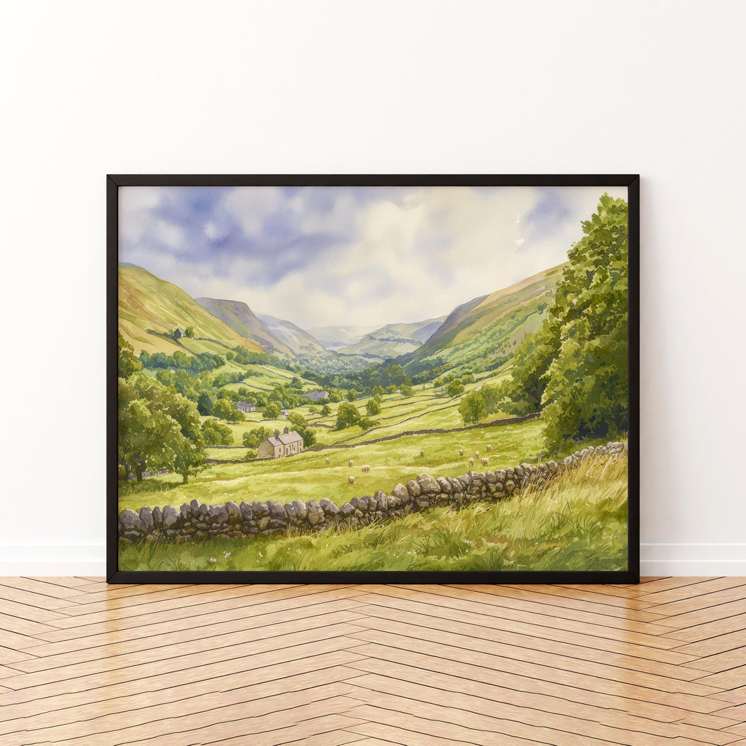 Newlands Valley England Watercolor Poster Newlands Valley Travel Print Lake District Painting Countryside Wall Art UK Souvenir