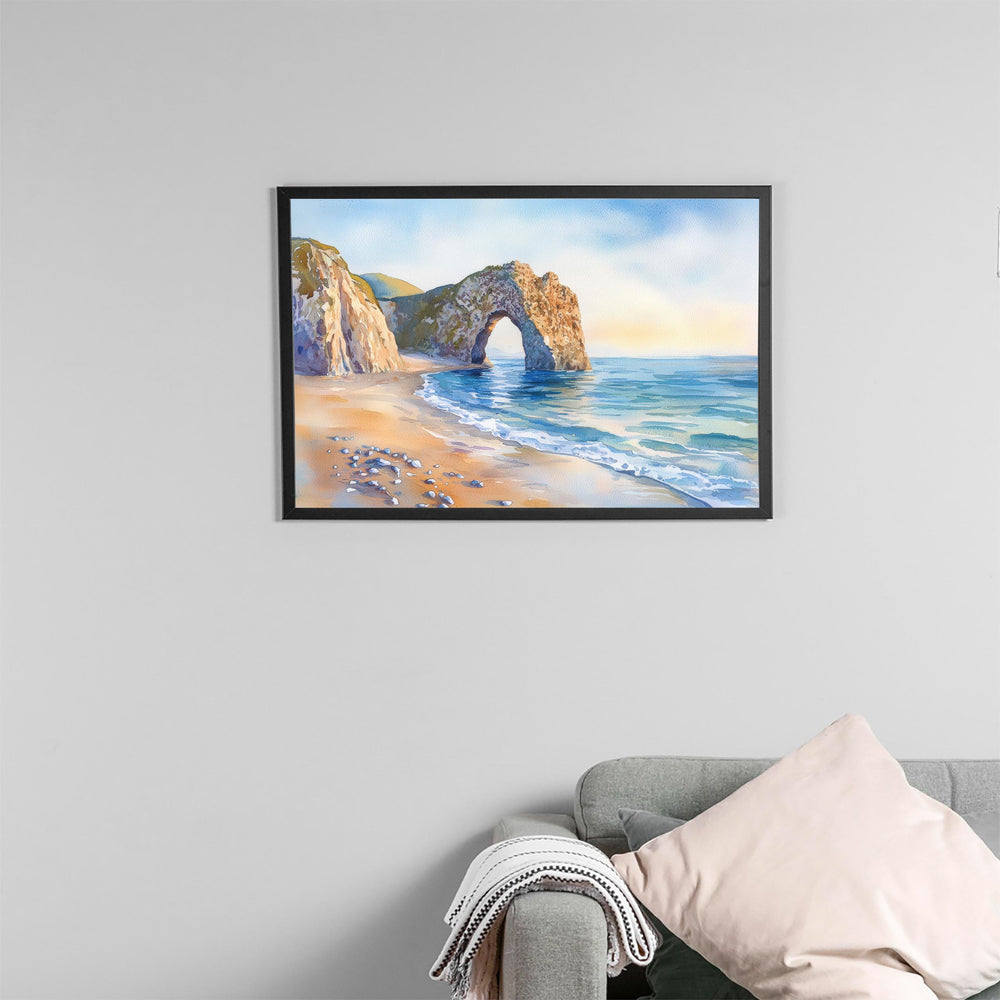 Durdle Door England Watercolor Poster Durdle Door Travel Print Dorset Coast Painting Seaside Wall Art UK Souvenir