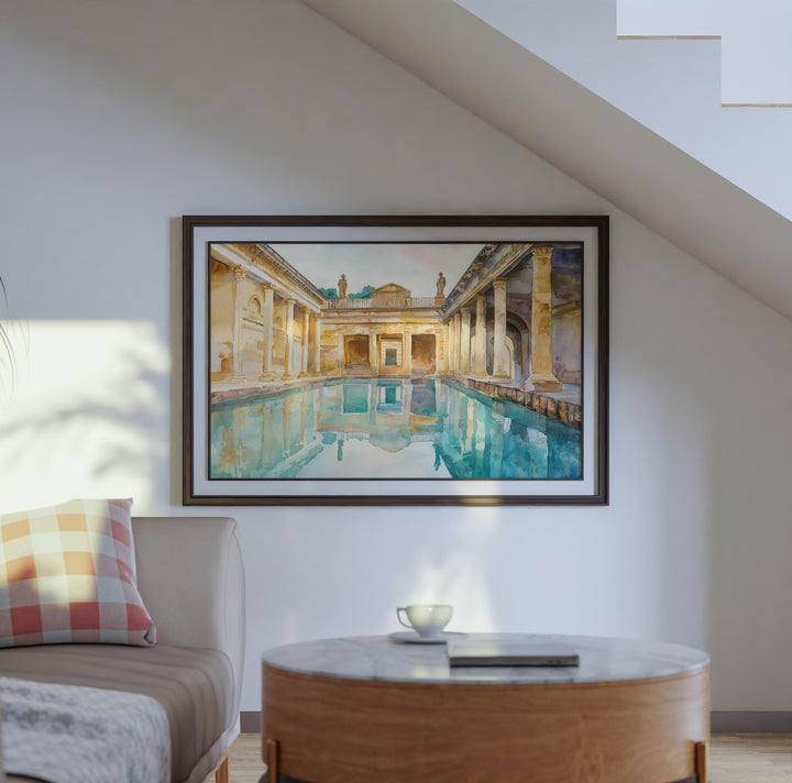 Roman Baths England Watercolor Poster Bath Travel Print Historic Landmark Painting Architecture Wall Art UK Souvenir