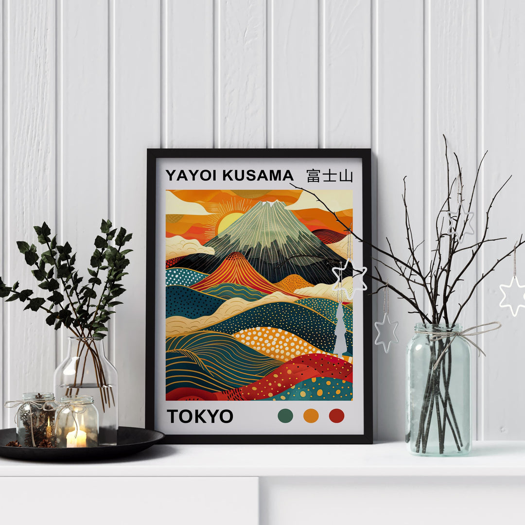 Yayoi Kusama Mount Fuji Poster Japanese Pop Art Print Modern Abstract Landscape Polka Dot Mountain Wall Decor Contemporary Home Artwork