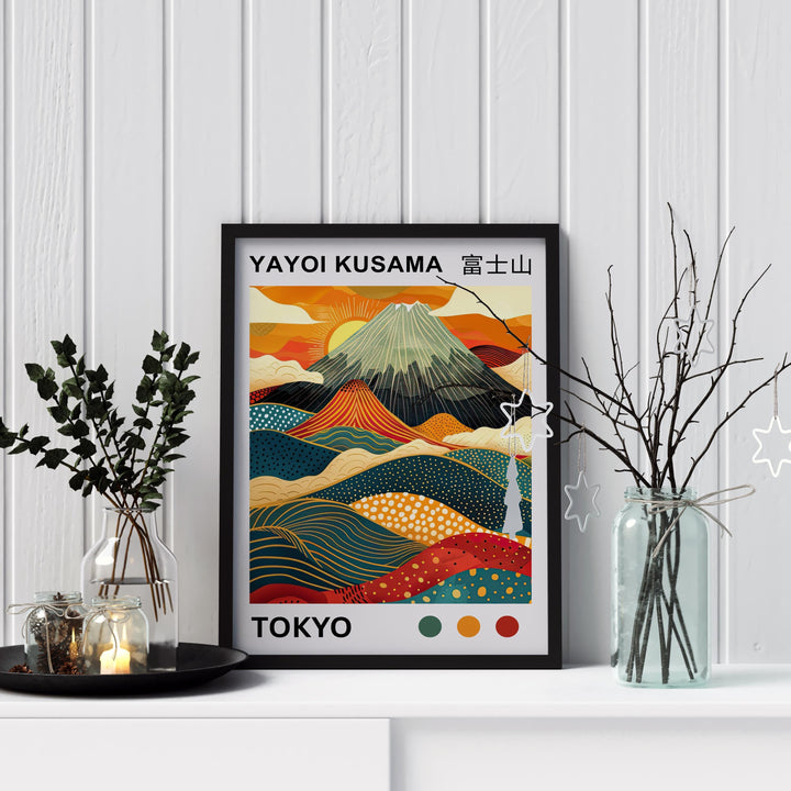 Yayoi Kusama Mount Fuji Poster Japanese Pop Art Print Modern Abstract Landscape Polka Dot Mountain Wall Decor Contemporary Home Artwork