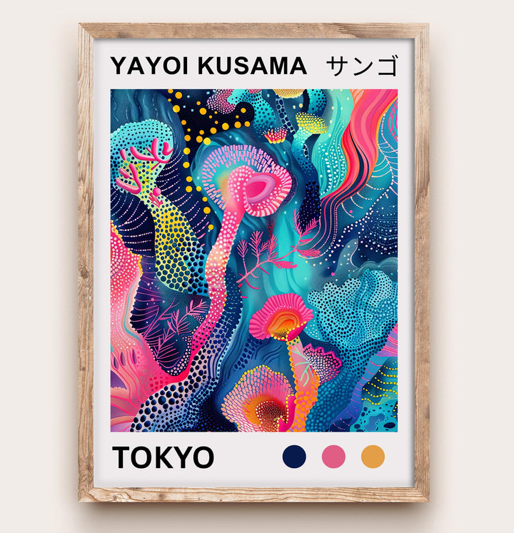 Yayoi Kusama Mushroom Poster Modern Pop Art Print Japanese Abstract Nature Decor Polka Dot Fungi Artwork Bold Contemporary Wall Design