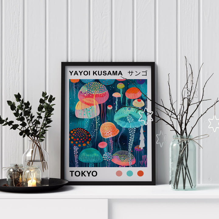 Yayoi Kusama Jellyfish Poster Modern Pop Art Print Japanese Abstract Ocean Decor Polka Dot Sea Creature Artwork for Contemporary Homes
