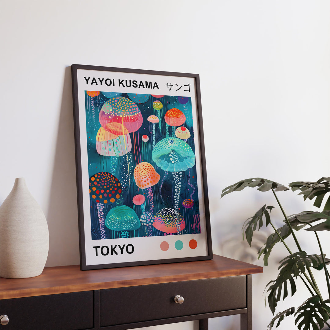 Yayoi Kusama Jellyfish Poster Modern Pop Art Print Japanese Abstract Ocean Decor Polka Dot Sea Creature Artwork for Contemporary Homes