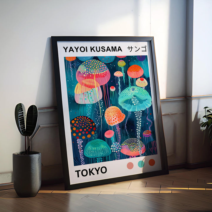 Yayoi Kusama Jellyfish Poster Modern Pop Art Print Japanese Abstract Ocean Decor Polka Dot Sea Creature Artwork for Contemporary Homes