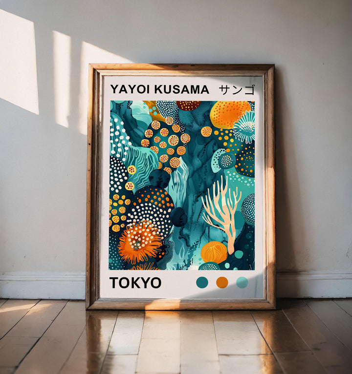 Yayoi Kusama Coral Poster Modern Pop Art Print Japanese Abstract Ocean Design Polka Dot Marine Artwork for Contemporary Coastal Decor