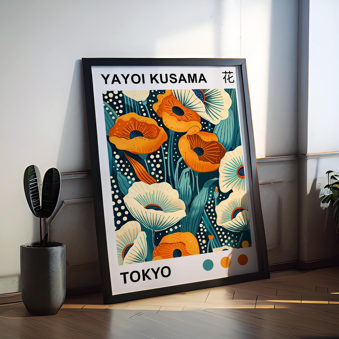 Yayoi Kusama Flower Poster Modern Pop Art Print Japanese Abstract Floral Design Polka Dot Botanical Wall Decor for Contemporary Homes