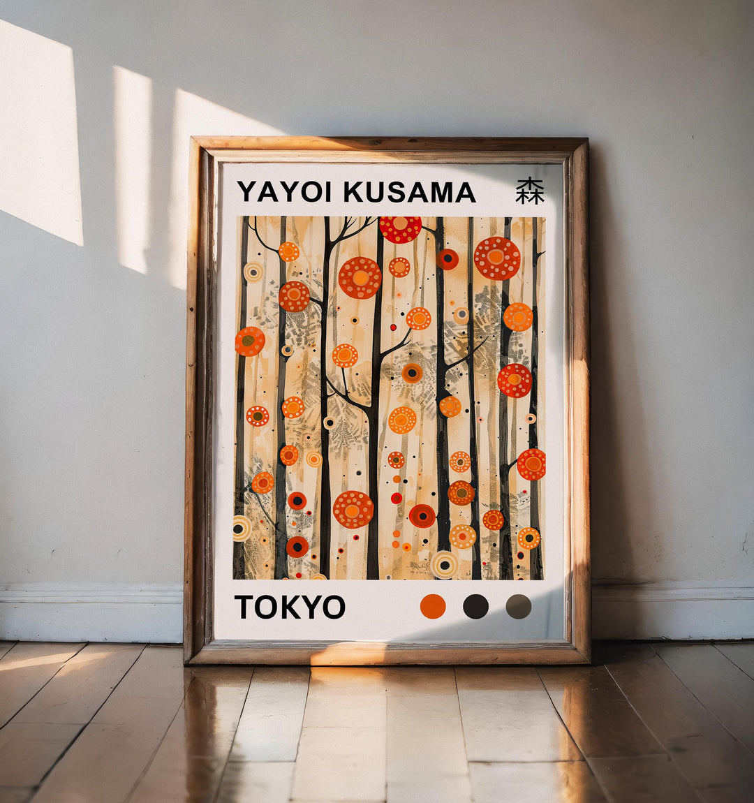 Yayoi Kusama Forest Poster Modern Pop Art Print Japanese Abstract Nature Design Polka Dot Woodland Artwork for Contemporary Home Decor