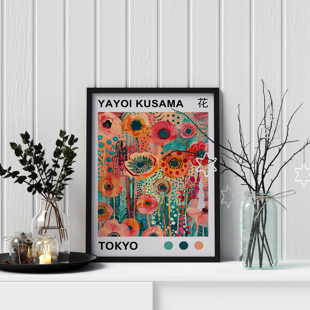 Yayoi Kusama Flower Poster Modern Pop Art Print Japanese Abstract Floral Design Polka Dot Botanical Wall Decor for Contemporary Homes