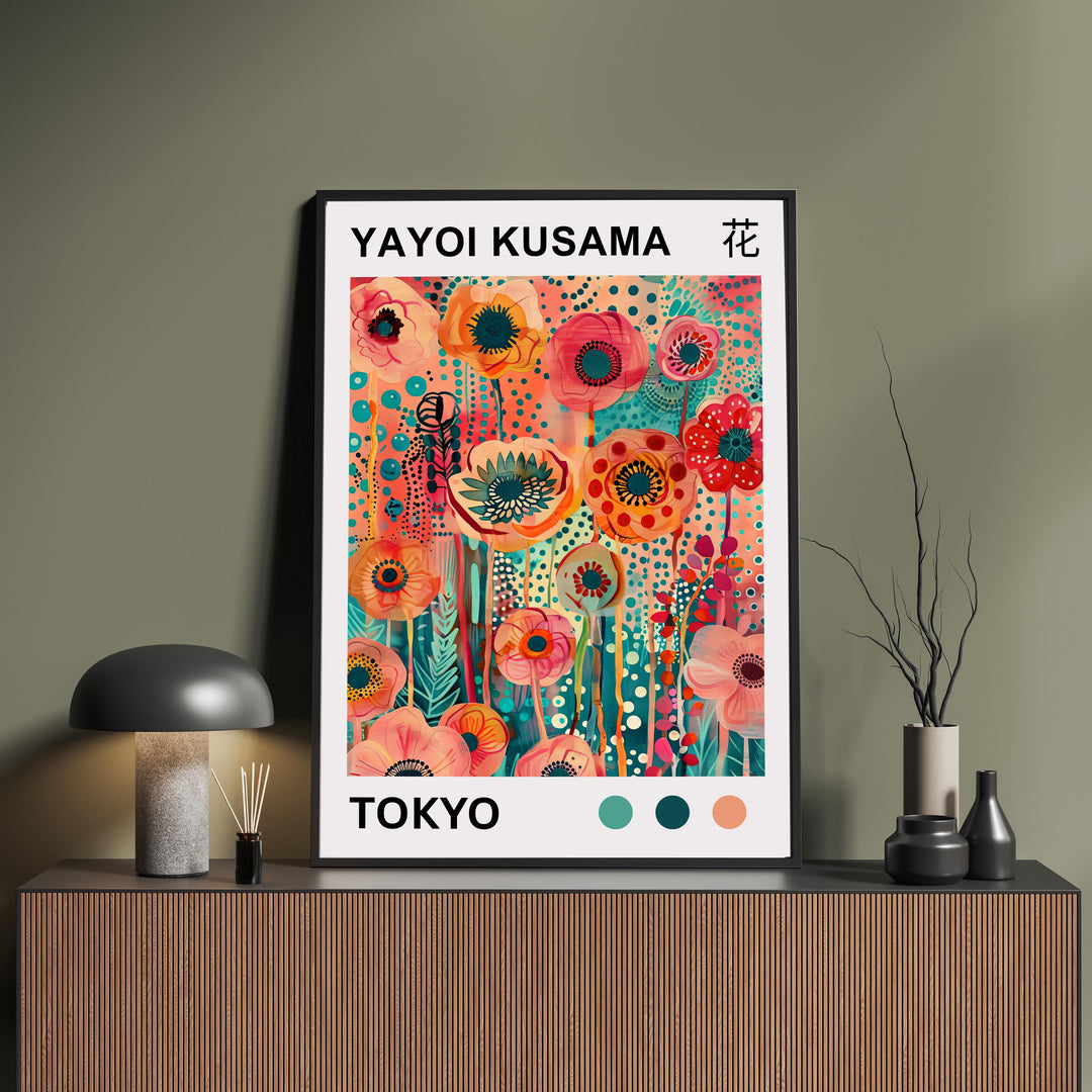 Yayoi Kusama Flower Poster Modern Pop Art Print Japanese Abstract Floral Design Polka Dot Botanical Wall Decor for Contemporary Homes