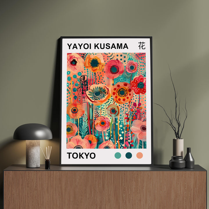Yayoi Kusama Flower Poster Modern Pop Art Print Japanese Abstract Floral Design Polka Dot Botanical Wall Decor for Contemporary Homes