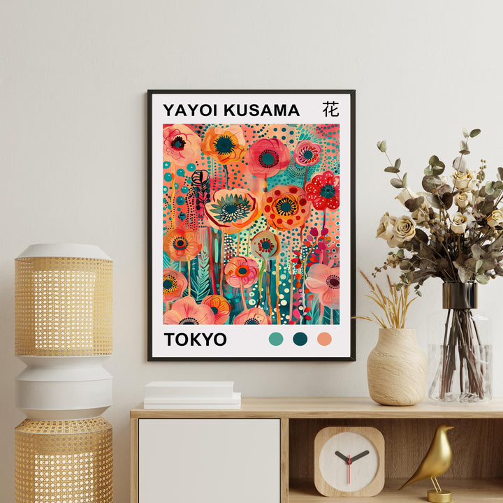 Yayoi Kusama Flower Poster Modern Pop Art Print Japanese Abstract Floral Design Polka Dot Botanical Wall Decor for Contemporary Homes